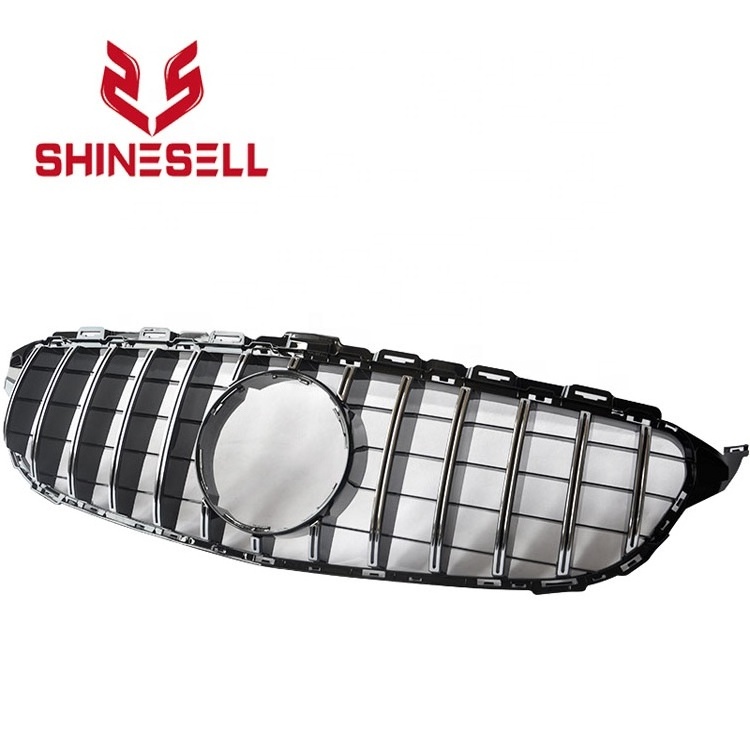 Silver Chrome Front grill GT GTR grille without hole for Mercedes Benz W205 C CLASS  C180 C200 C250 C300 C350 2015 - 2018