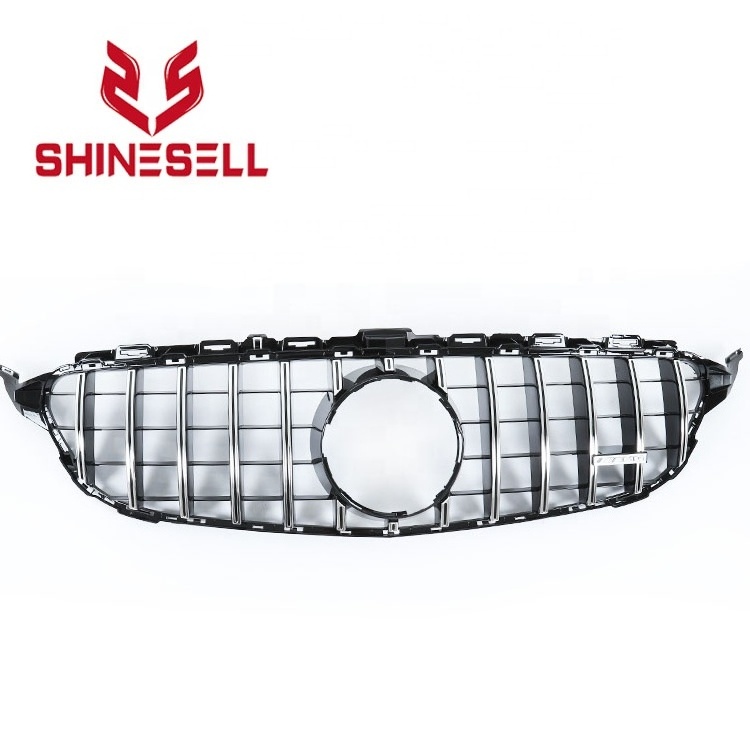 Silver Chrome Front grill GT GTR grille without hole for Mercedes Benz W205 C CLASS  C180 C200 C250 C300 C350 2015 - 2018