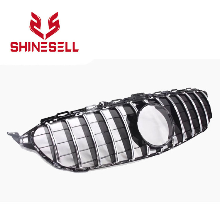 Silver Chrome Front grill GT GTR grille without hole for Mercedes Benz W205 C CLASS  C180 C200 C250 C300 C350 2015 - 2018