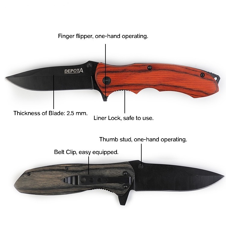 custom tactical pocket folding knife wood handle hunting outdoor camping combat survival knifes with belt clip