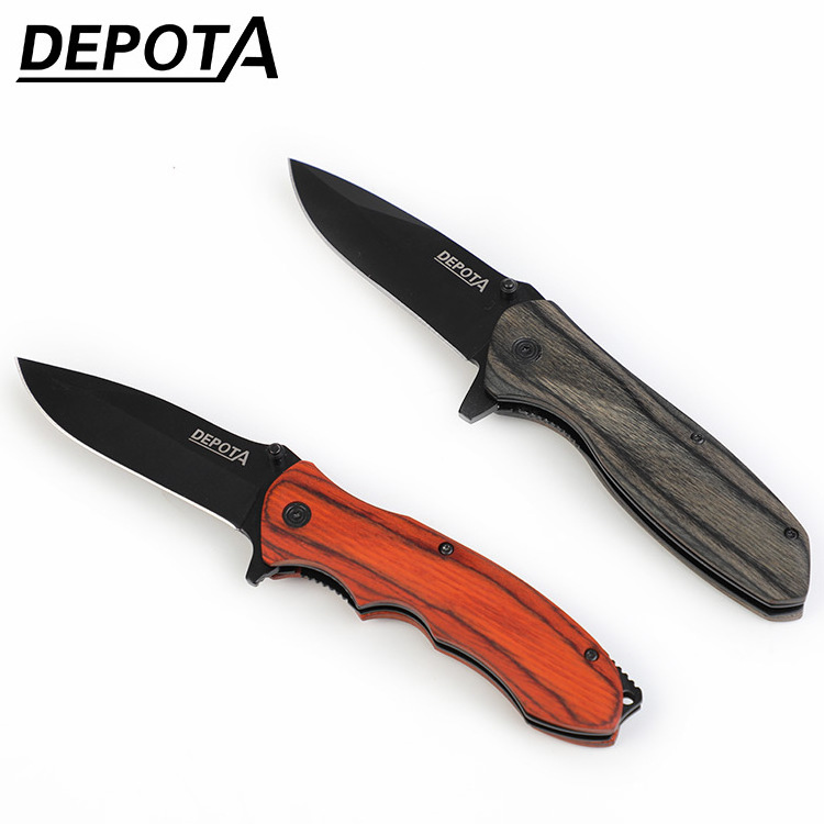 custom wood pocket sharp cutting knifes outdoor survival cutter stainless steel small camping folding hunting pocket knife