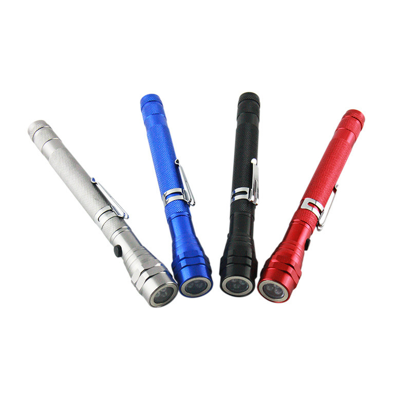 Extendable Strong Head+Tail Magnet Telescopic Pick Up Tool Flexible 3 leds Flashlight For Industrial Emergency Working