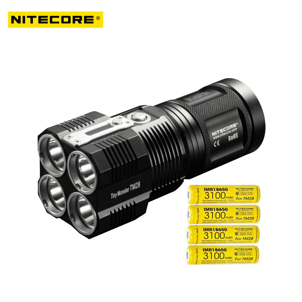 Original NITECORE TM28 Flashlight 6000LM beam distance 655M LED with Charger and 4pcs 18650 3100mAh li-ion batteries