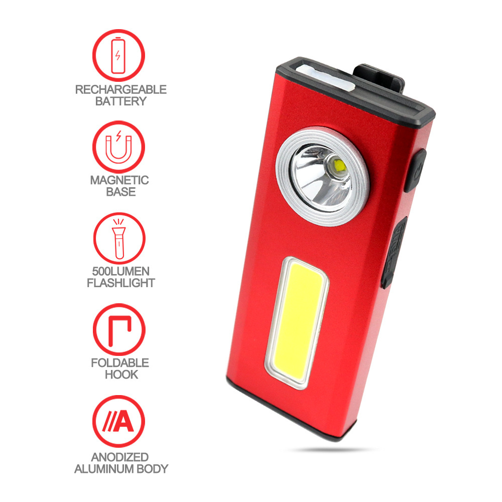 500 lumen LED COB Work Flashlight USB Rechargeable Magnetic nebo Slim Pocket Flashlight work light With Clip