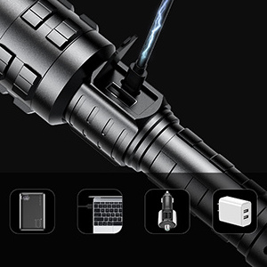 15000 lumens 5000mAh Zoomable Aluminum Alloy Body Rechargeable USB 26650 Battery XHP70 LED tactical Torch Flashlights