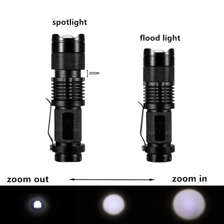 Customized High Power Waterproof Zoomable Mini Torch sk68 14500/AA Powered Q5 Tactical Mini Led Flashlight with clip for Camping