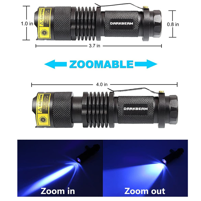 UV 365nm  395nm Flashlights waterproof led torch portable led flashlight Waterproof zoom mini flashlight