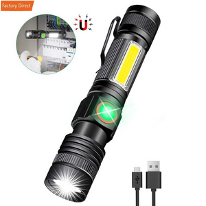 Super Bright T6 LED Flashlight USB Rechargeable Waterproof COB Floodlight Zoom Portable 18650 Lantern with Tail Magnet Camping