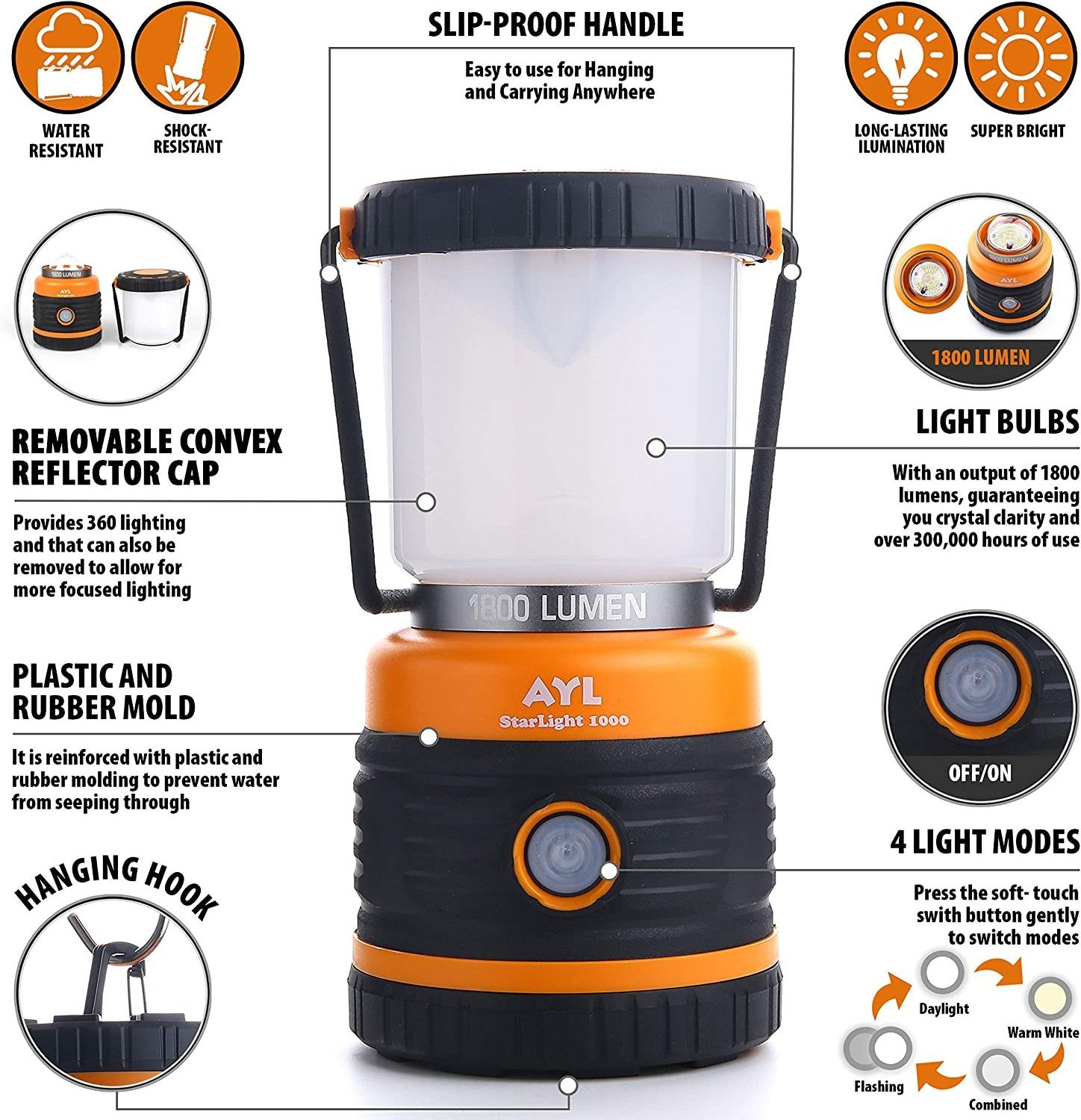 Consciot AYL LE Camping Lantern Battery Powered Camping Lights With 1000LM 4 Light Modes Water-Resistant Tent Lights