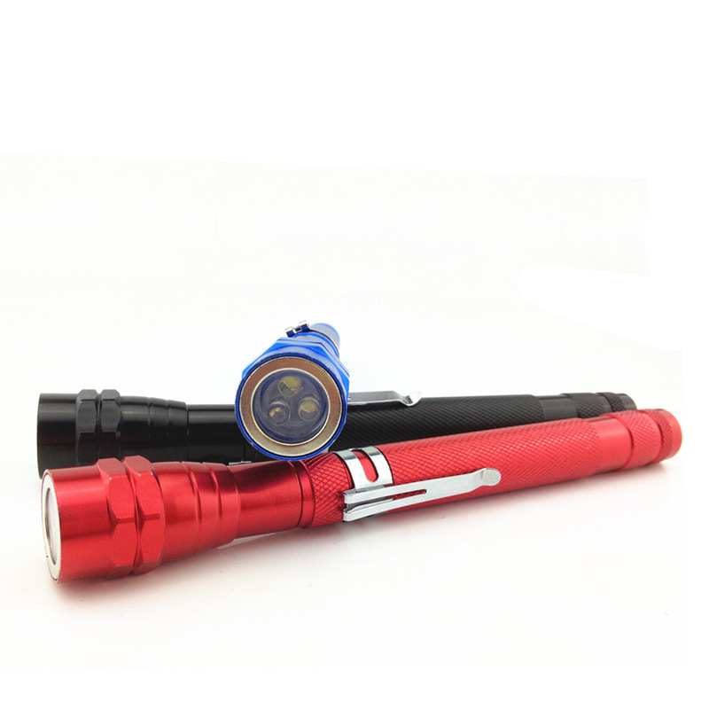 Extendable Strong Head+Tail Magnet Telescopic Pick Up Tool Flexible 3 leds Flashlight For Industrial Emergency Working