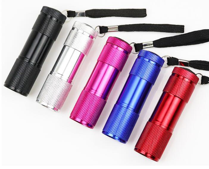 395nm UV LED Flashlight Mini led torch flashlight fake money detector Promotion Gift 9leds Mini White Light flashlight