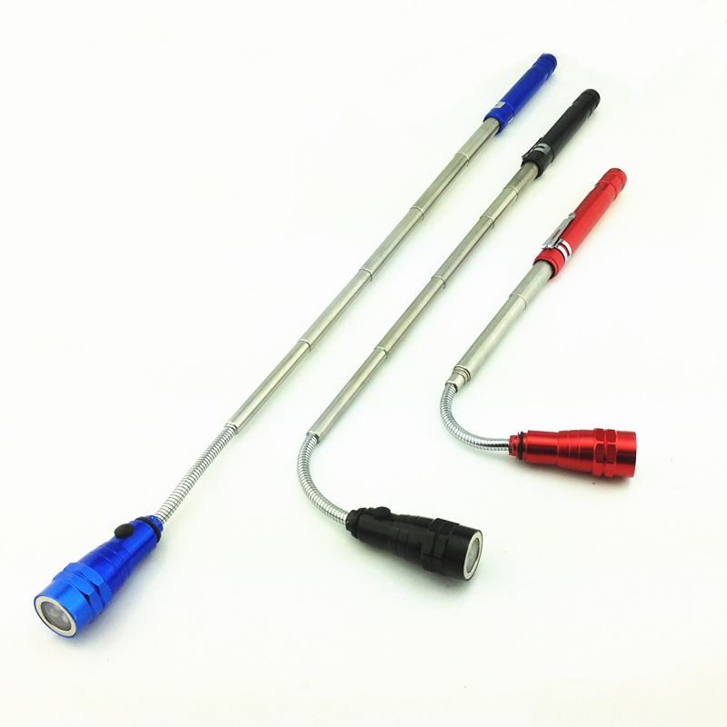 Extendable Strong Head+Tail Magnet Telescopic Pick Up Tool Flexible 3 leds Flashlight For Industrial Emergency Working