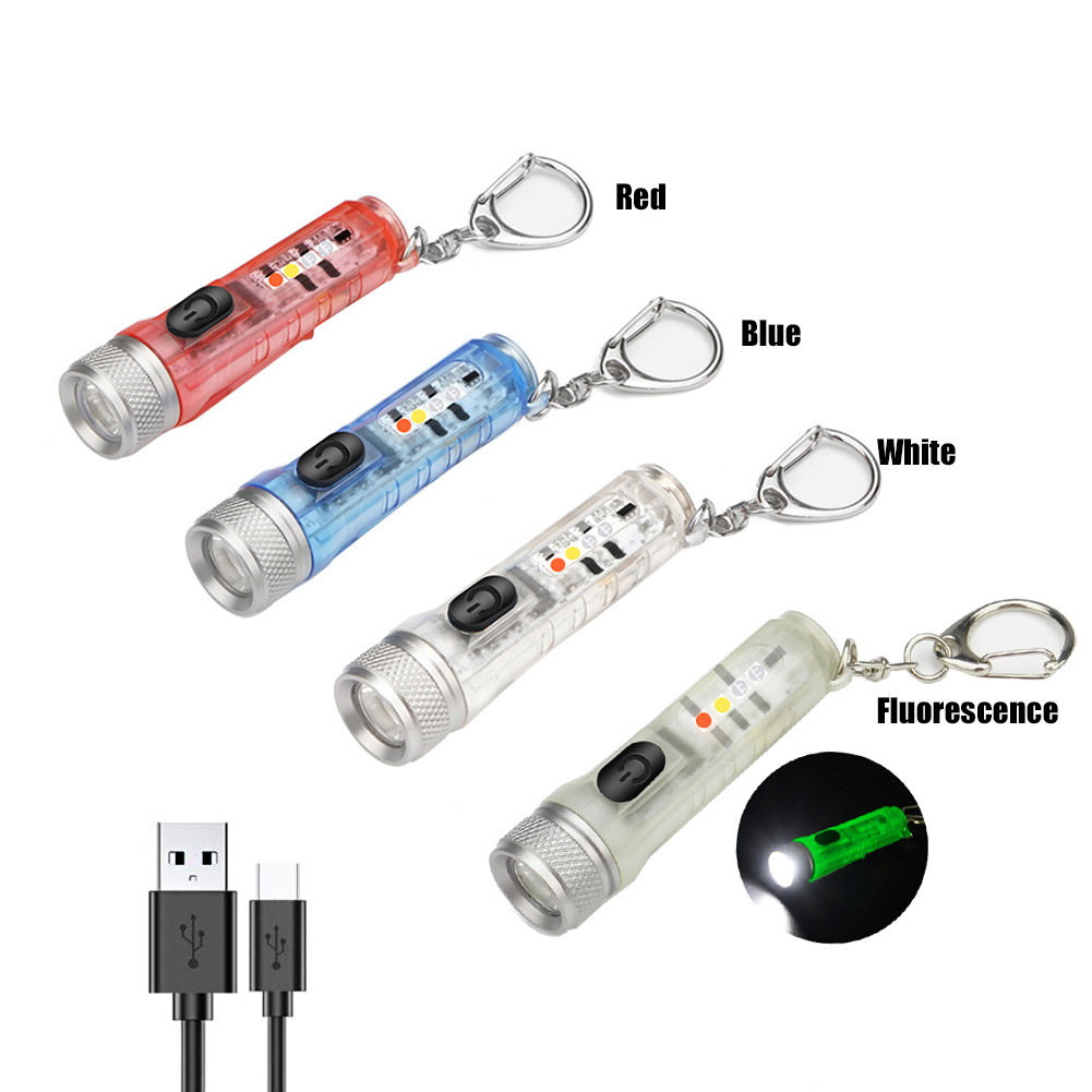 Mini Torch with Buckle UV Red LED Flashlight USB Rechargeable Tactical Keychain Pocket Lamp Waterproof Light for Outdoor