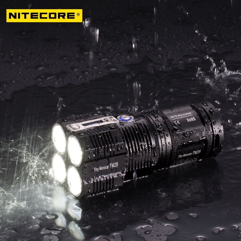 Original NITECORE TM28 Flashlight 6000LM beam distance 655M LED with Charger and 4pcs 18650 3100mAh li-ion batteries