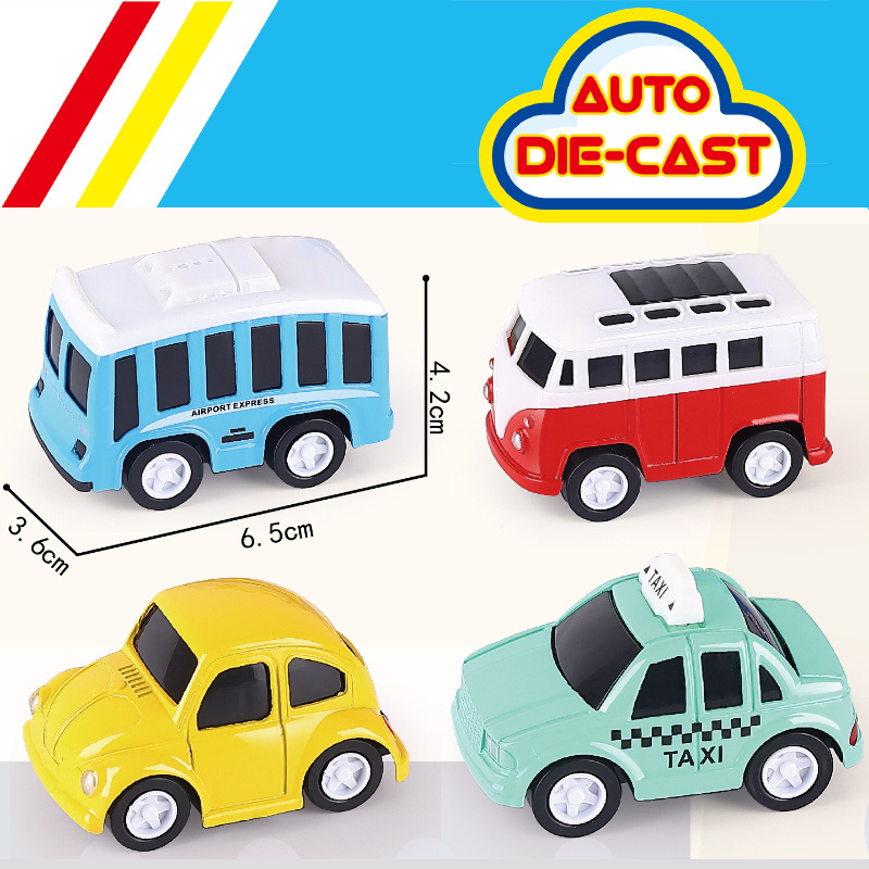 kids mini die cast model pull back car Q-version Cartoon vintage car toy 4 In 1 Alloy Metal Diecast Toys 1 55 Vehicle