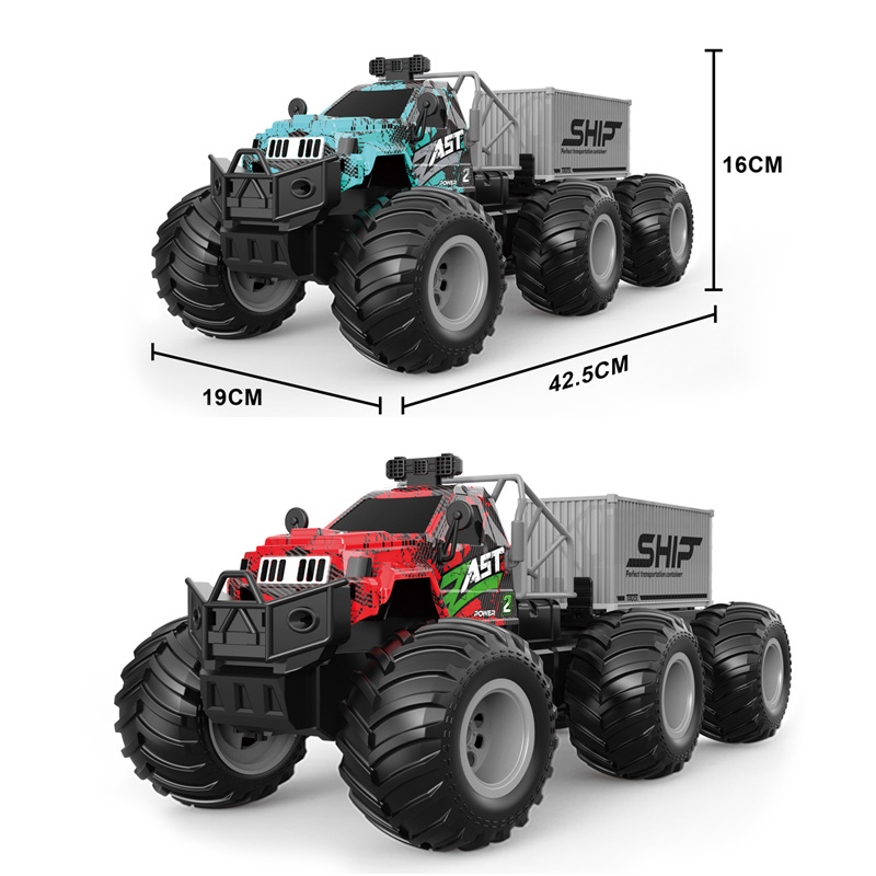 Hot sale 1/14 27 MHz high-speed big wheel RC Truck with container Kids Off-road Vehicle Remote Control Trailer Toys with lights