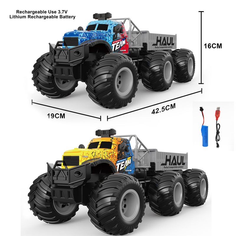 Hot sale 1/14 27 MHz high-speed big wheel RC Truck with container Kids Off-road Vehicle Remote Control Trailer Toys with lights