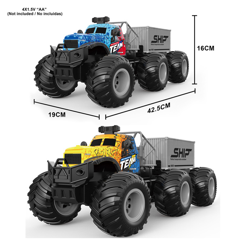 Hot sale 1/14 27 MHz high-speed big wheel RC Truck with container Kids Off-road Vehicle Remote Control Trailer Toys with lights