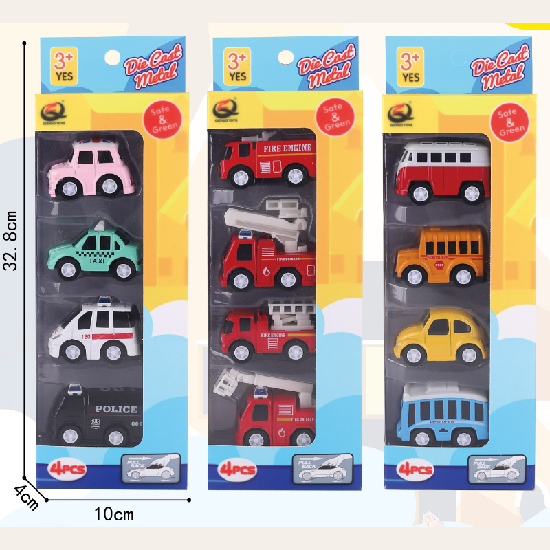 kids mini die cast model pull back car Q-version Cartoon vintage car toy 4 In 1 Alloy Metal Diecast Toys 1 55 Vehicle