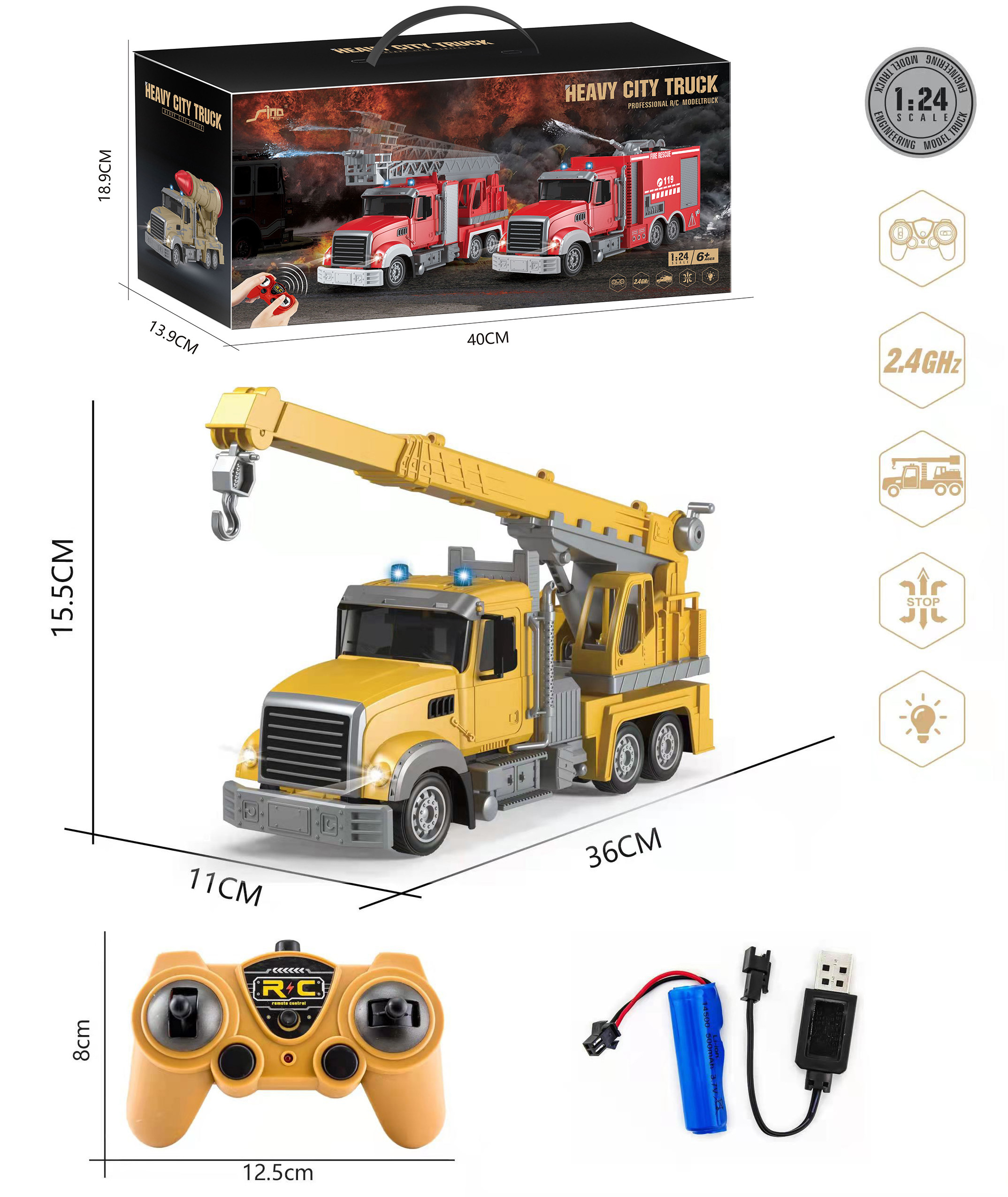 2.4G remote control tower crane 6 channel radio control construction rc crane toy rc tractor digging engineering toy vehicle car