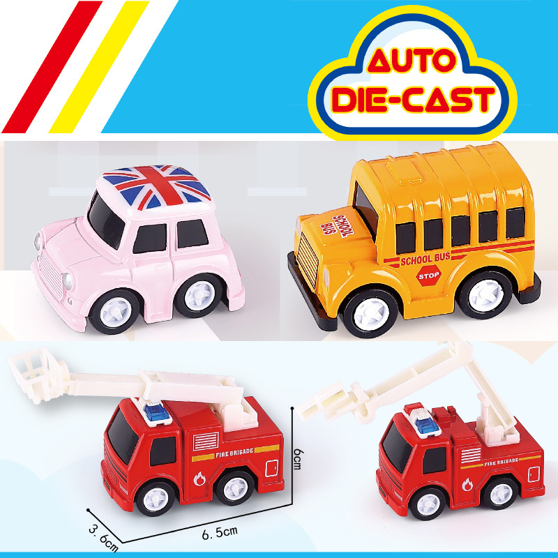 kids mini die cast model pull back car Q-version Cartoon vintage car toy 4 In 1 Alloy Metal Diecast Toys 1 55 Vehicle