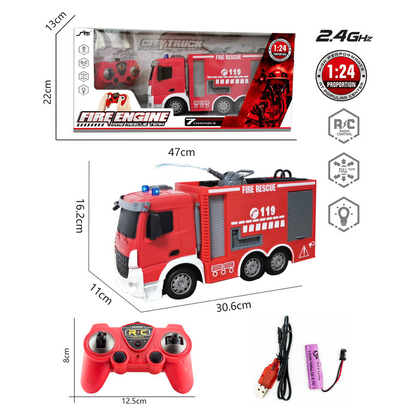 2.4G hobby electronics toys big rc rescue fire engine truck remote control toys spraying function water shooting pump emergency