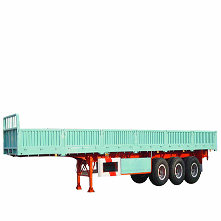 3 axles 50 Tons Semitrailer  20ft 40ft container flatbed low bed trailer with side wall for sale