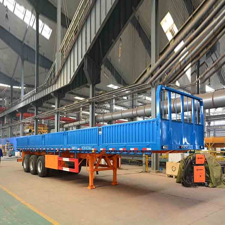 3 axles 50 Tons Semitrailer  20ft 40ft container flatbed low bed trailer with side wall for sale