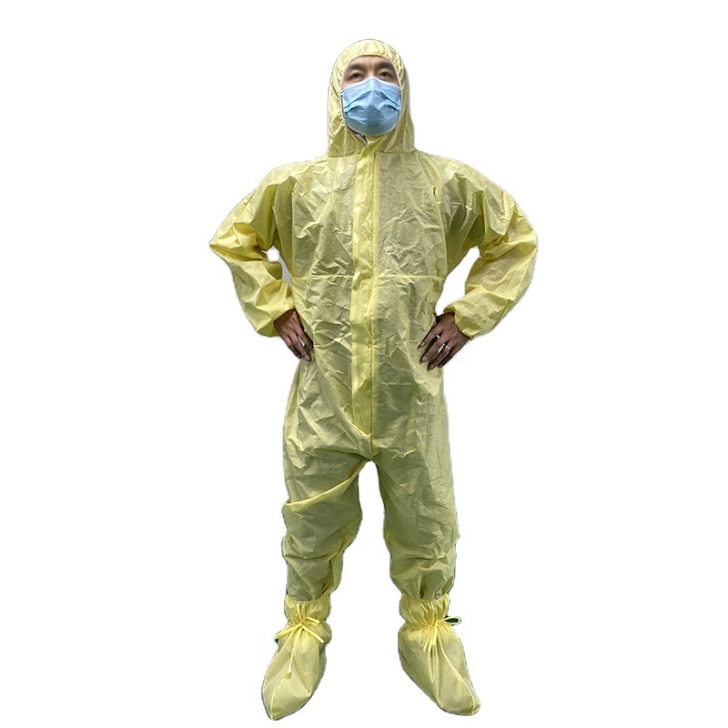 SMS Non Woven Yellow Color Full Body Lightweight Disposable Safety Clothing Disposable SMS Coveralls For Asbestos Fiberglass