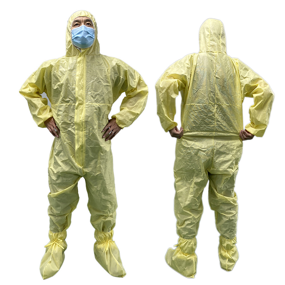 SMS Non Woven Yellow Color Full Body Lightweight Disposable Safety Clothing Disposable SMS Coveralls For Asbestos Fiberglass