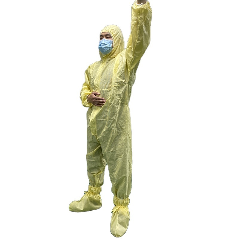 SMS Non Woven Yellow Color Full Body Lightweight Disposable Safety Clothing Disposable SMS Coveralls For Asbestos Fiberglass