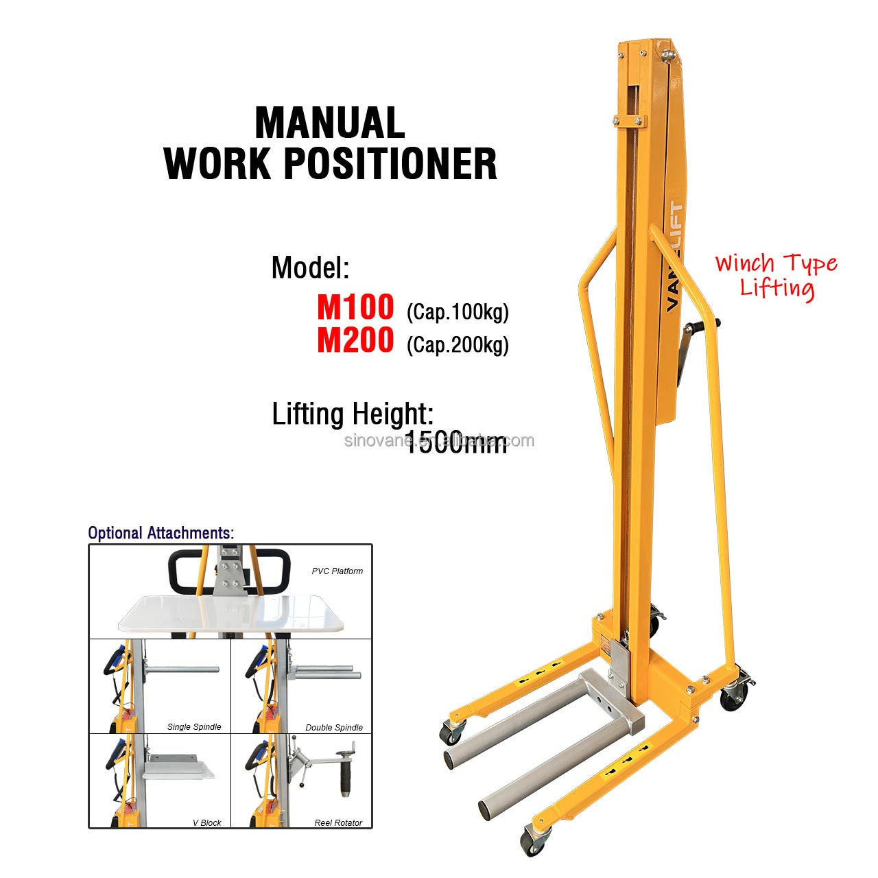 100 200 kg Manual Work Positioner 220 440 lbs Mini Hand Push Winch Lifter Reel Roll Rotate Elevator with PVC Platform