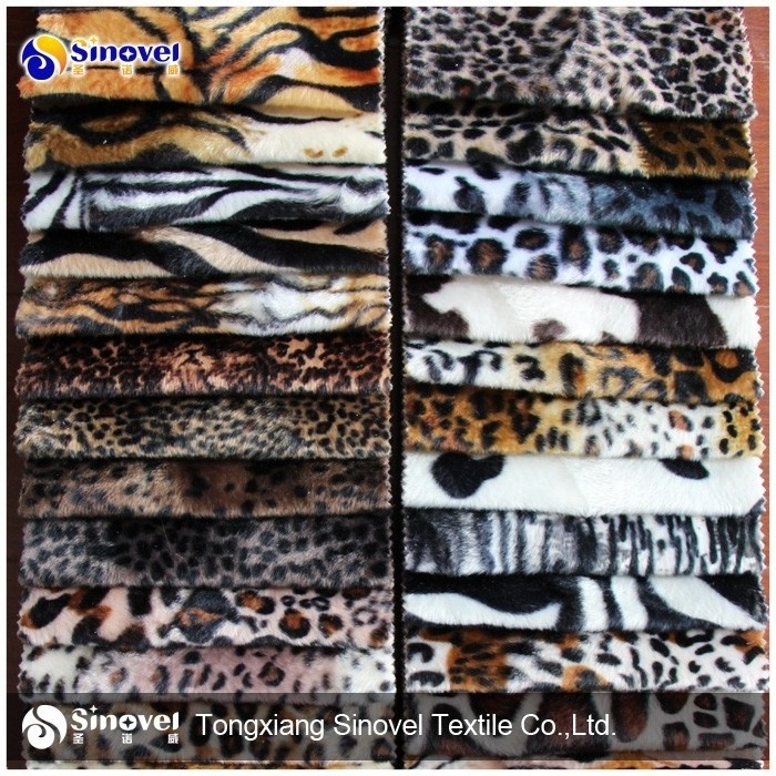 Custom tongxiang sinovel poly microfiber knitted cow leopard animal print velboa spandex velvet fabric for toy and garment