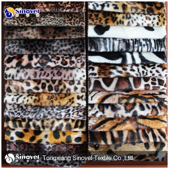 Custom tongxiang sinovel poly microfiber knitted cow leopard animal print velboa spandex velvet fabric for toy and garment