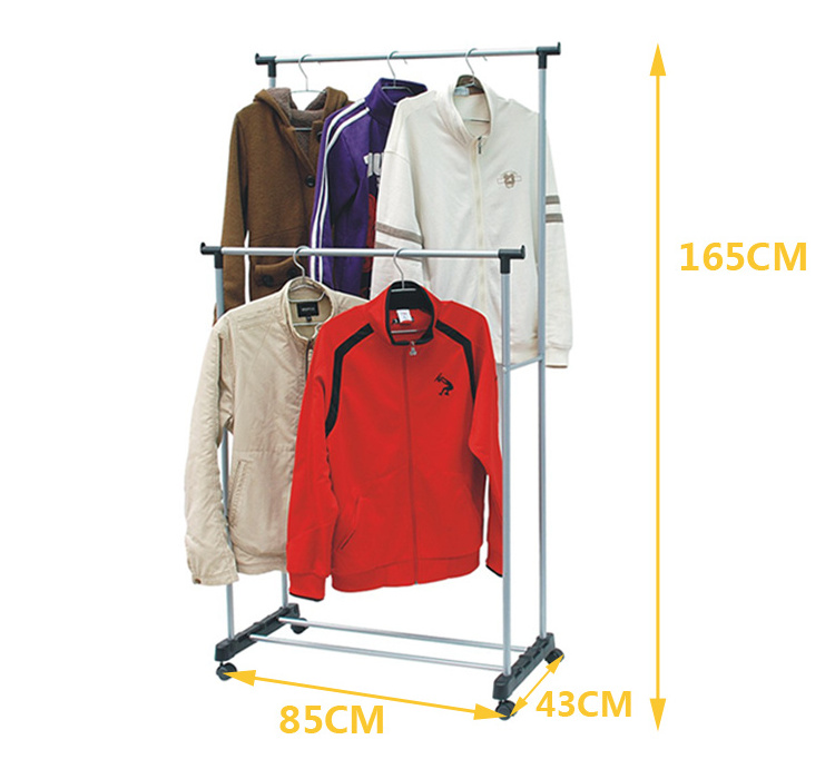 Folding Laundry Rack Adjustable Rod Hanger With Wheels For Home Use