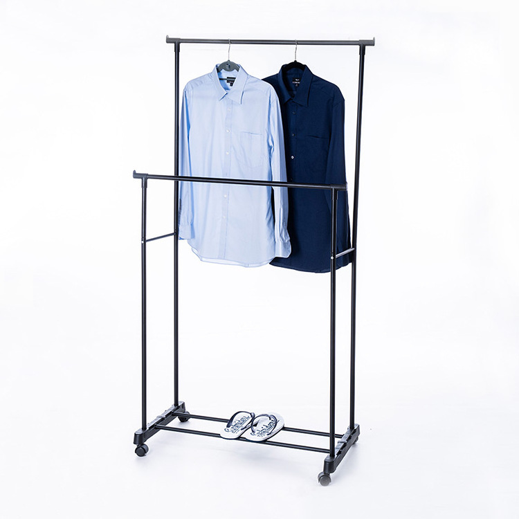 Folding Laundry Rack Adjustable Rod Hanger With Wheels For Home Use