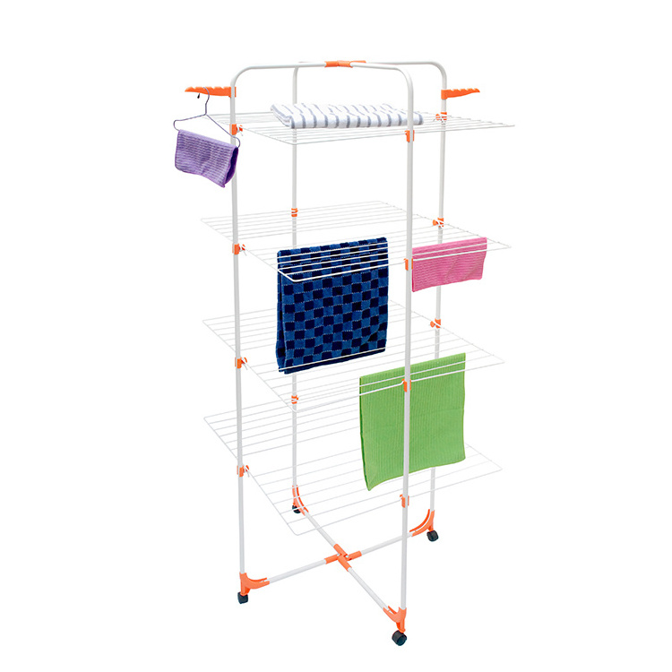 Portable Laundry 4 tier clothes rack ceiling clothes drying hanger stand with wheels