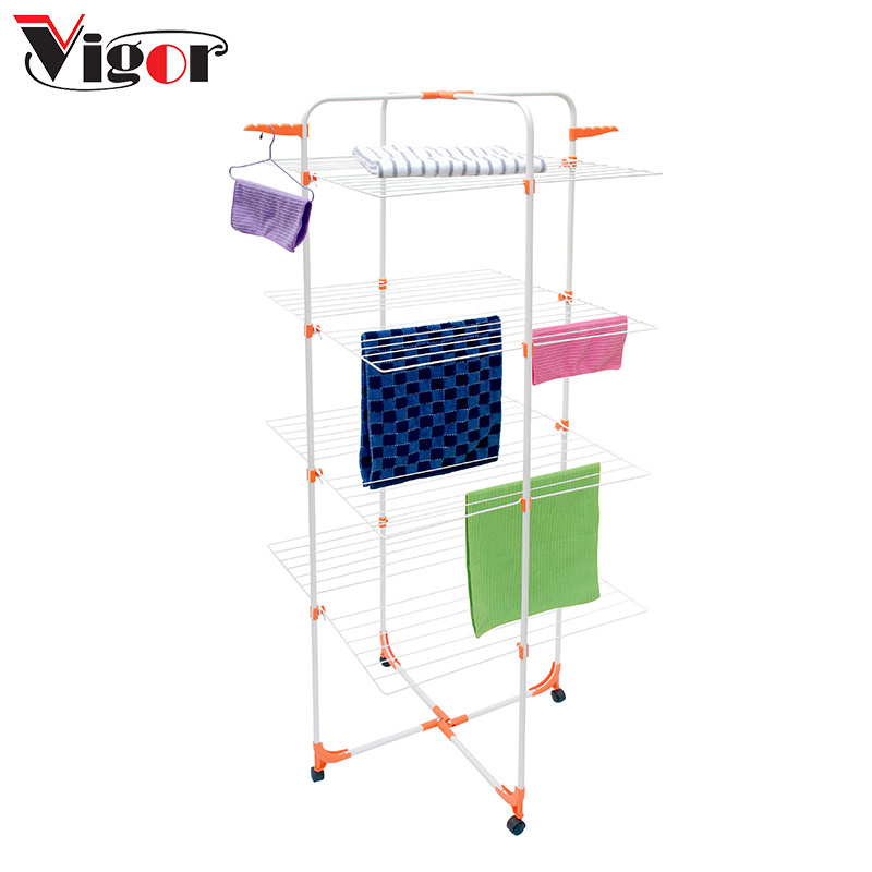 Portable Laundry 4 tier clothes rack ceiling clothes drying hanger stand with wheels