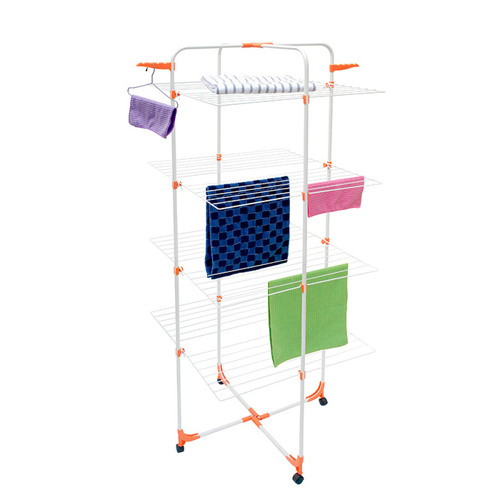 Portable Laundry 4 tier clothes rack ceiling clothes drying hanger stand with wheels