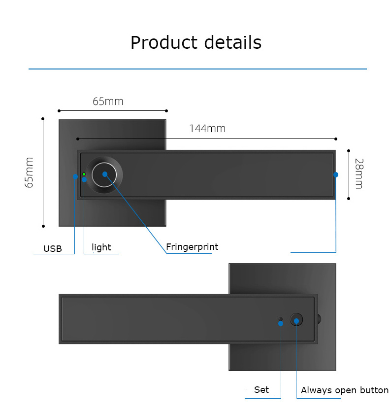 Multi Function Fingerprint Door Lock with Always Open Mode Keyless Entry Door Lock Left-Right Adjustable Handle