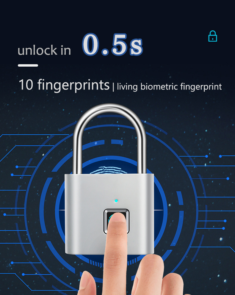 Electronic Waterproof Biometric Fingerprint Padlock Safety Smart Anti-Theft Keyless Digital Padlock