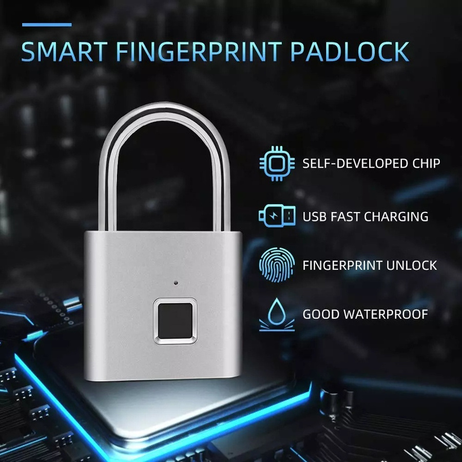 Smart Small Unique Padlocks with Fingerprint for Backpack Black Waterproof Silver luggage fingerprint padlock