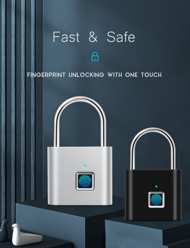 Fingerprint Locks Waterproof IP65 electronic USB Rechargeable Smart Padlock for Luggage Case