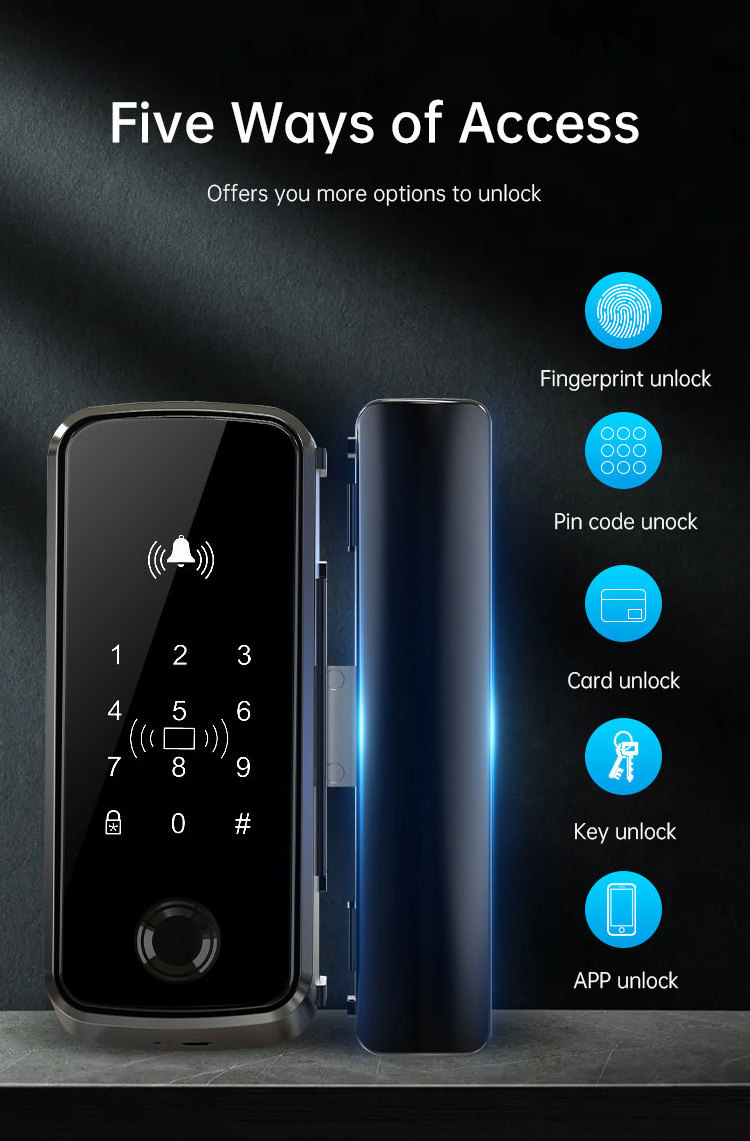 Electric Fingerprint Smart Tuya App Digital Small Glass Sliding Door Lock Card Intelligent Keyless Door Lock