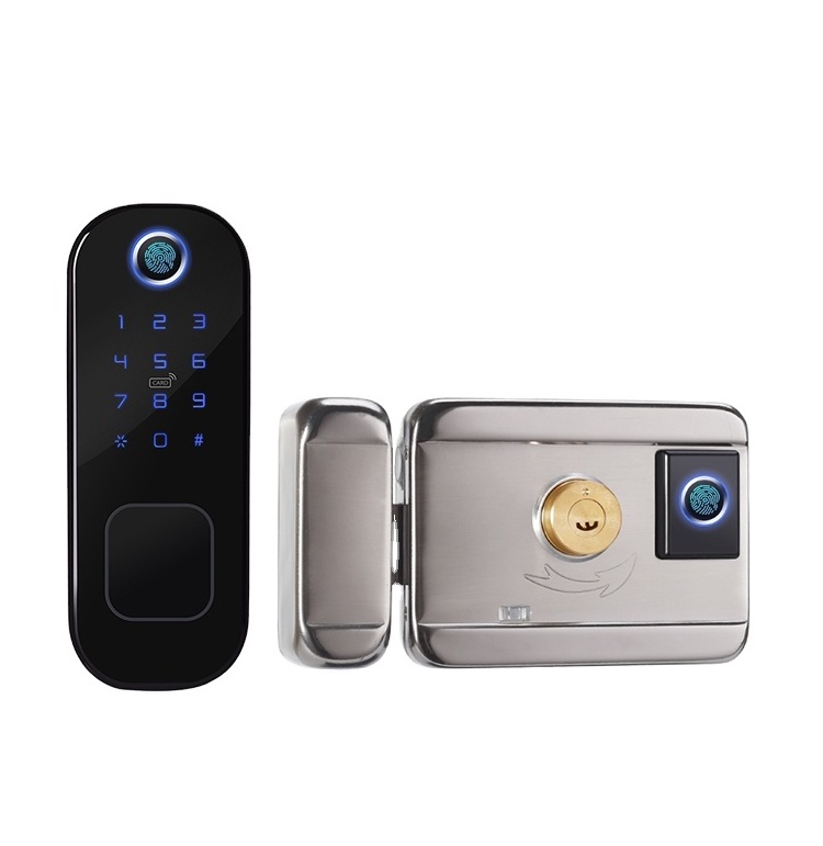 Front Entry Double Sided BLE Fingerprint Reader Optional Tuya Digital Keypad Gate Automatic Door Lock Knob