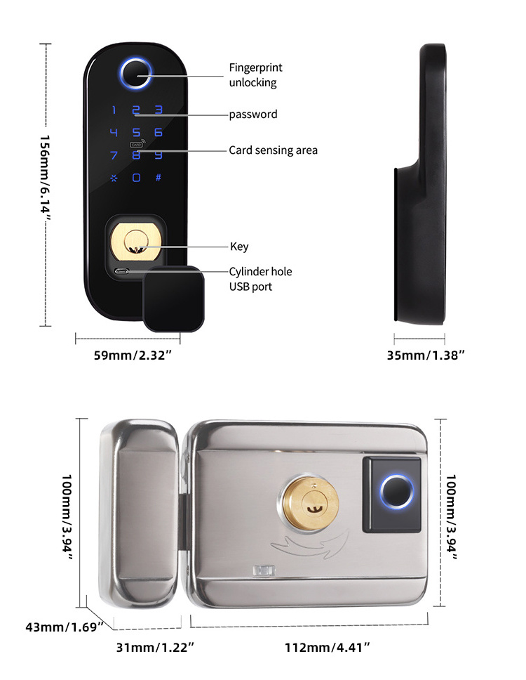 Front Entry Double Sided BLE Fingerprint Reader Optional Tuya Digital Keypad Gate Automatic Door Lock Knob