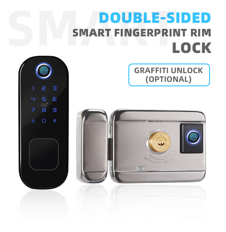 SinovoTEC Hot Locksmith Supplier Deadbolt Smart Zigbee Rim Lock Tuya Fully Automatic Battery Rim Lock Card Smart Lock