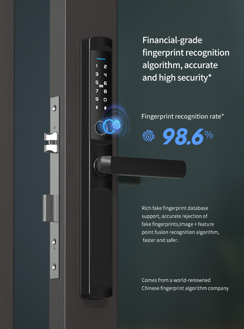 Safety APP WiFi Slim Aluminum Smart Lock Tuya TTLOCK Europe Cerradura Inteligente Digital Fingerprint Handle Sliding Doors Locks