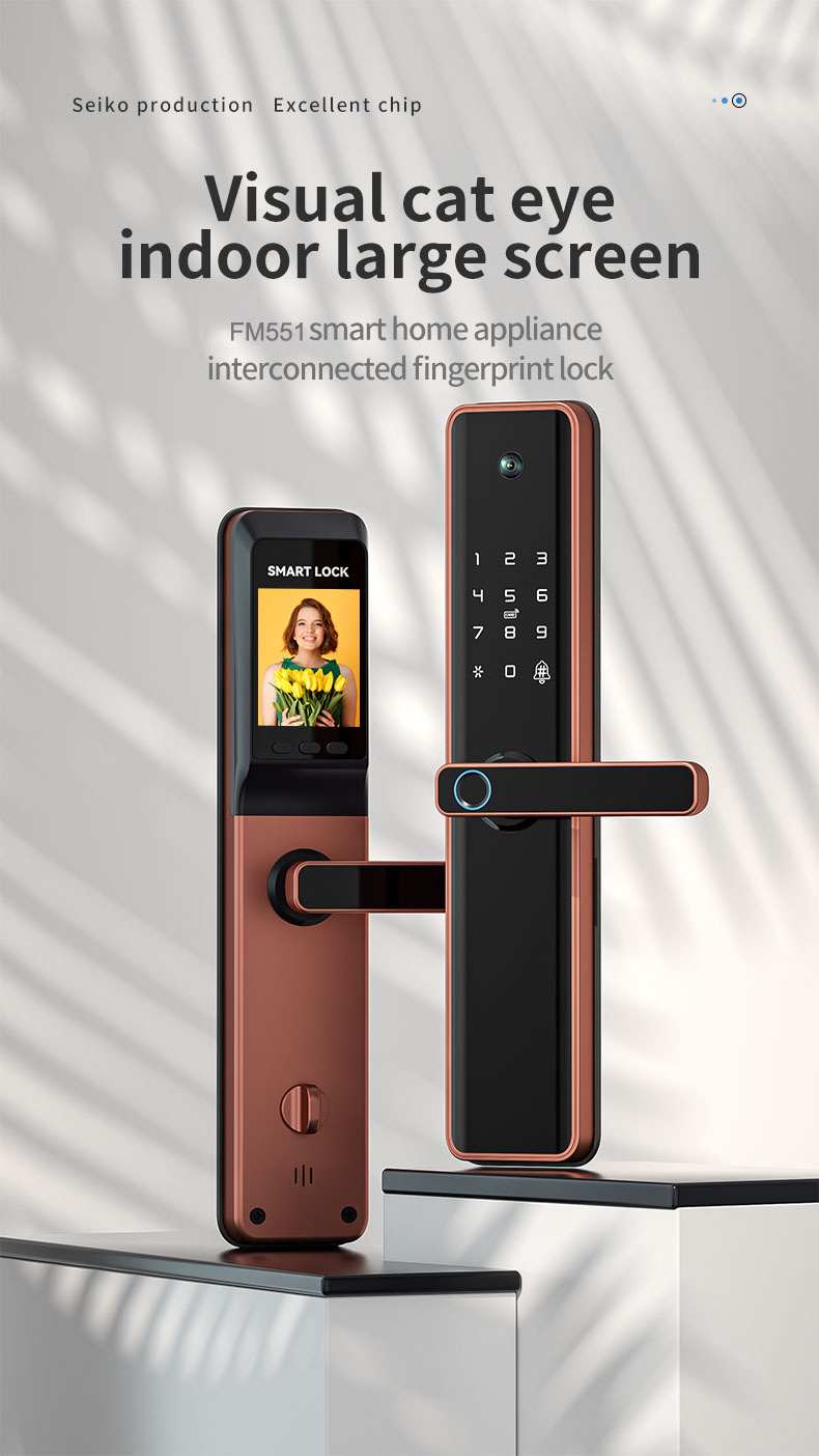 Waterproof Tuya Wifi Fingerprint Recognition Smart Door Lock Cat Eye Automatic Face Door Lock With Camera Capture Function