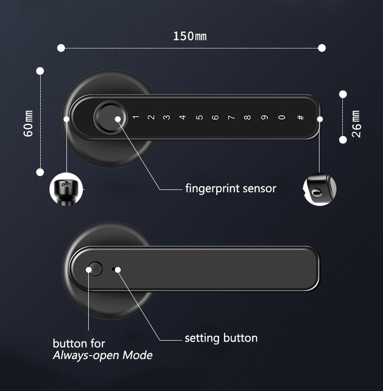 Sinovo Ttlock App Fingerprint Combination Handle Lock Smart Door Lock For Home Hotel Office